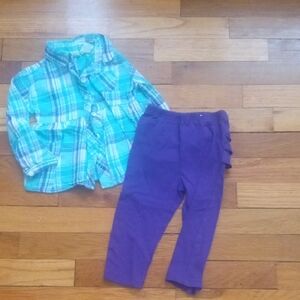 Plaid Shirt and Purple Leggings Set girl 18 months